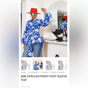 MAE OTTI  Blue and White Puff Sleeve Blouse